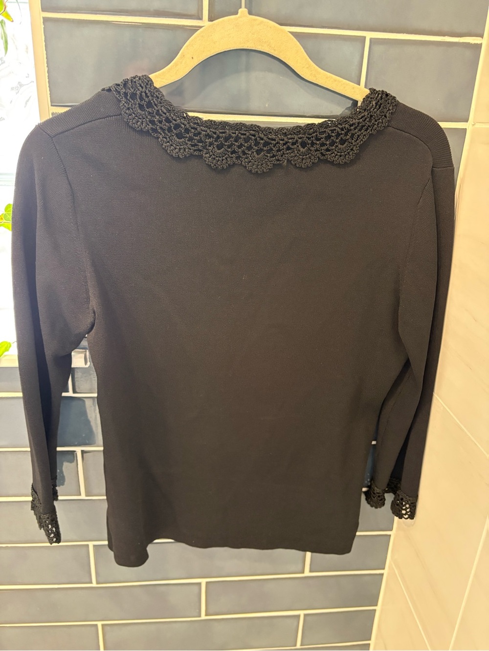 Joseph Black Long Sleeve Top with Crochet Trim - Picture 5 of 5